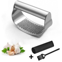 kitchen stainless steel garlic press with silicone peeler and cleaning brush set